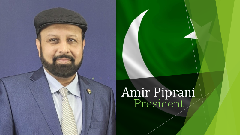 A man in a suit and tie next to the name of amir piprani