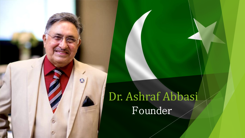 A man in a suit and tie next to the flag of pakistan.