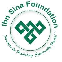 A green and white logo of the ibn sina foundation.