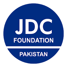 A blue circle with the words jdc foundation pakistan in it.